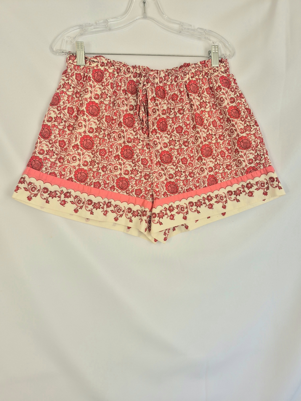 Universal Thread Cream Shorts with Pink Floral Print and Border
